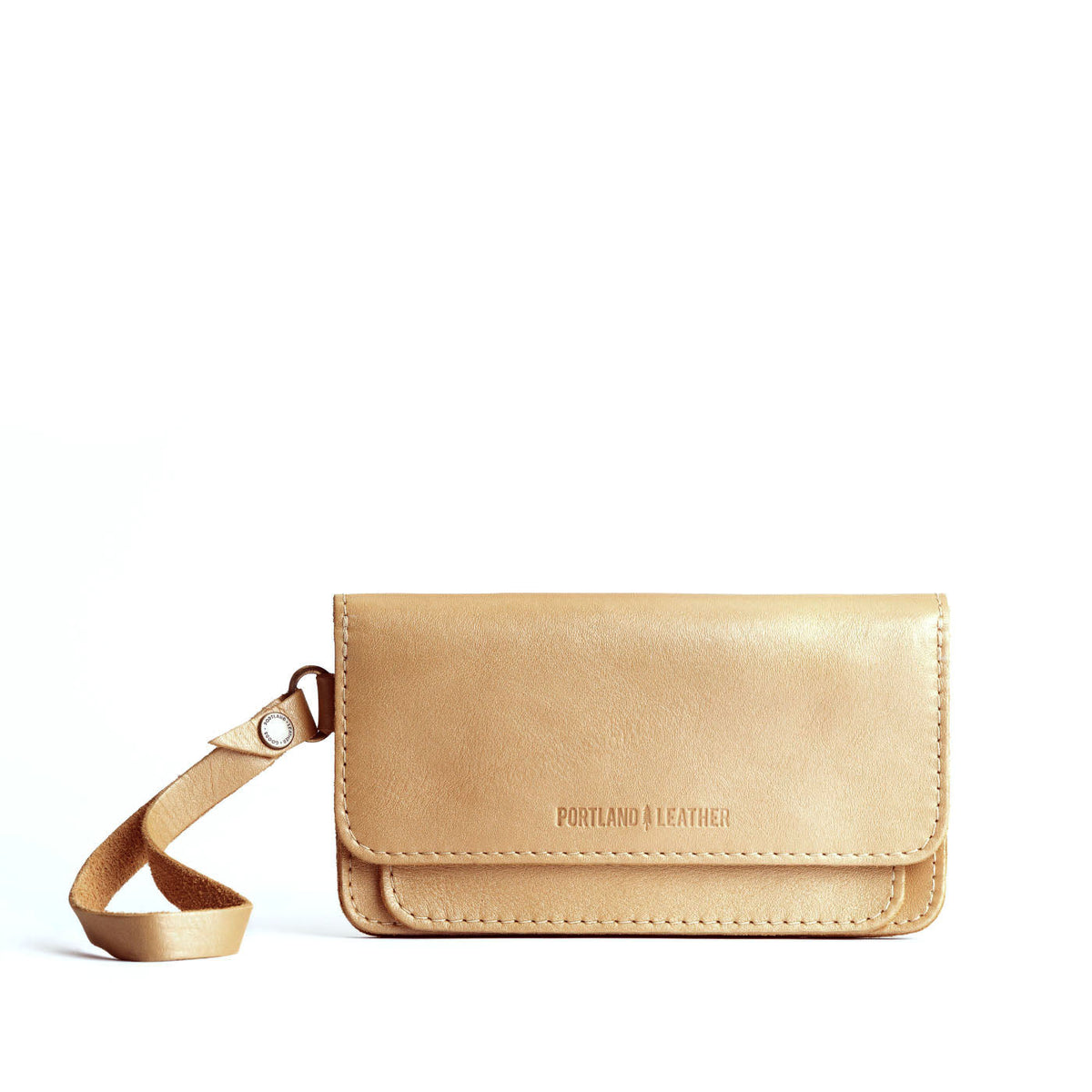 Champagne | Leather wallet clutch with wristlet and magnetic closure
