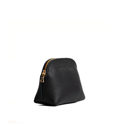 Pebbled--black*Mini | Compact leather pouch with top zipper