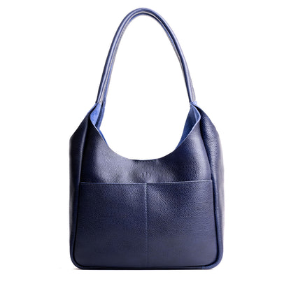 Cobalt*Large | U-shaped, flat-bottomed leather shoulder bag with two outside pockets