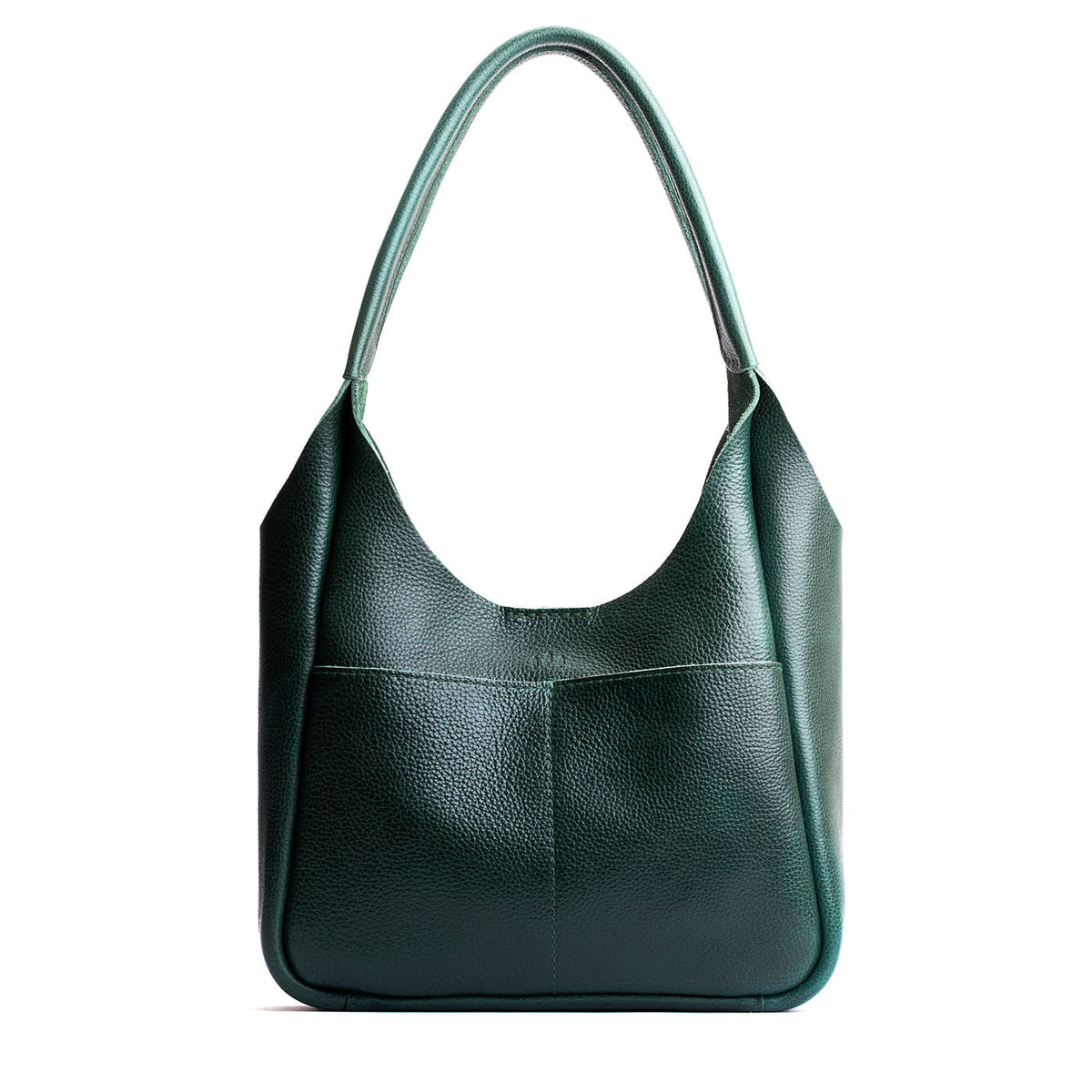 Forest Green*Large | U-shaped, flat-bottomed leather shoulder bag with two outside pockets