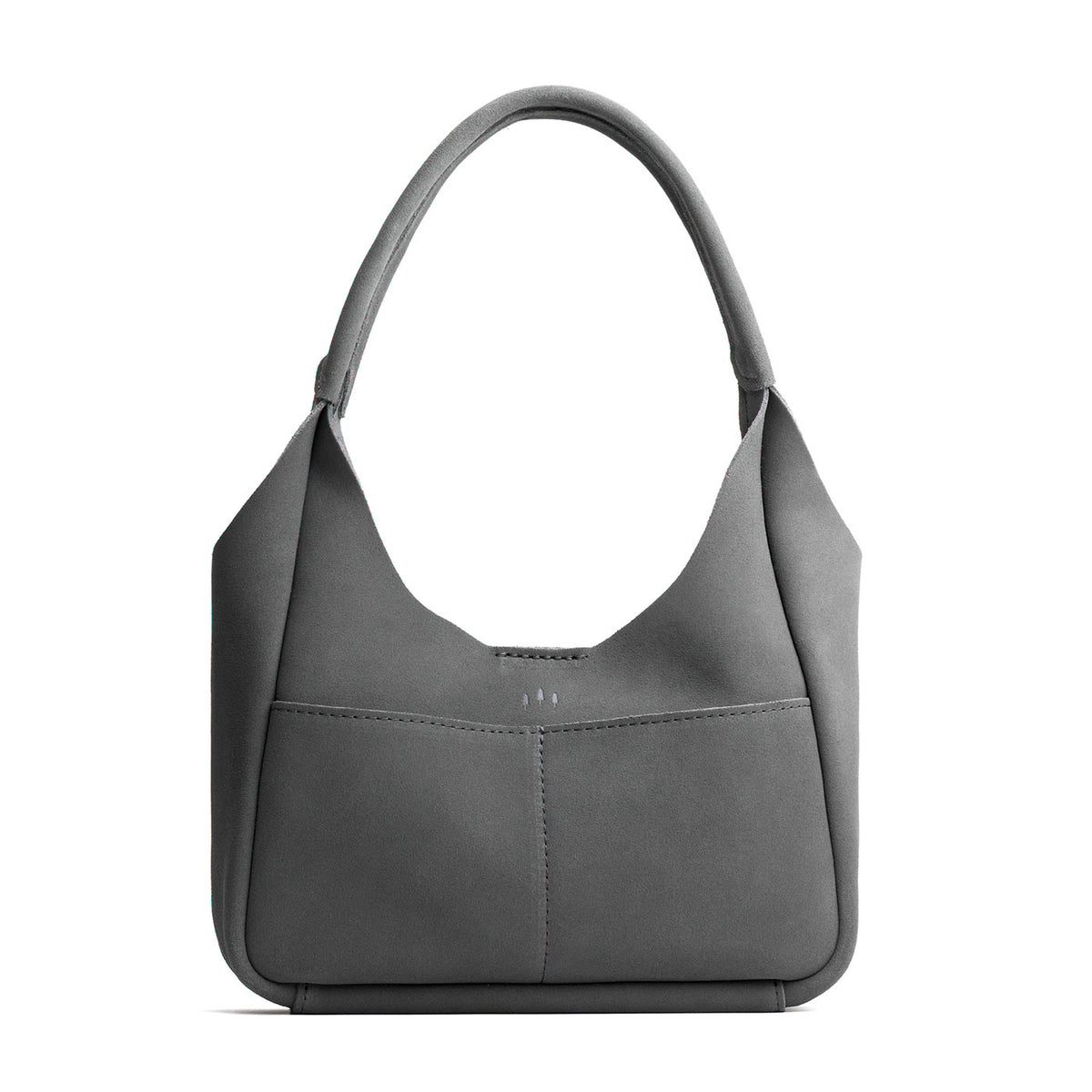 Smoke Grey*Medium | U-shaped, flat-bottomed leather shoulder bag with two outside pockets
