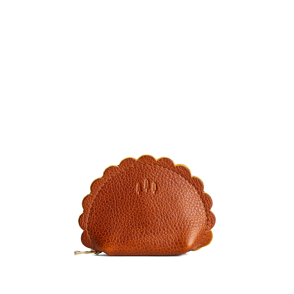 Sienna*Small | Curved leather pouch with zipper and scalloped edges