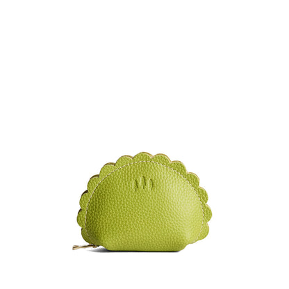 Wasabi*Small | Curved leather pouch with zipper and scalloped edges