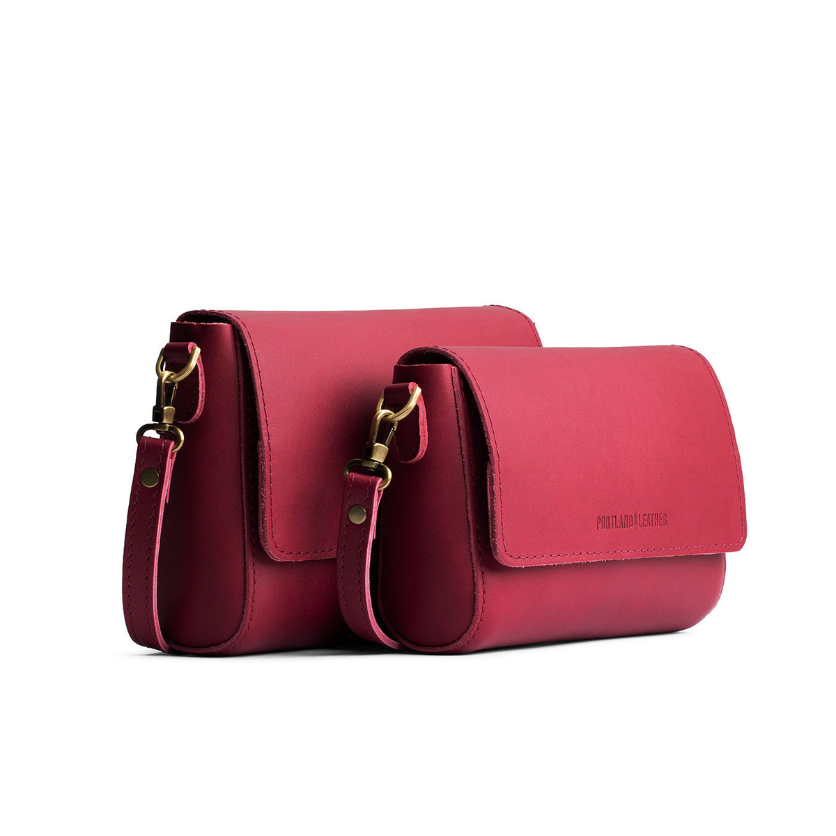 Berry Good | Side by Side of both sizes of Leather Crossbody Bag with Magnetic Messenger Bag Closure