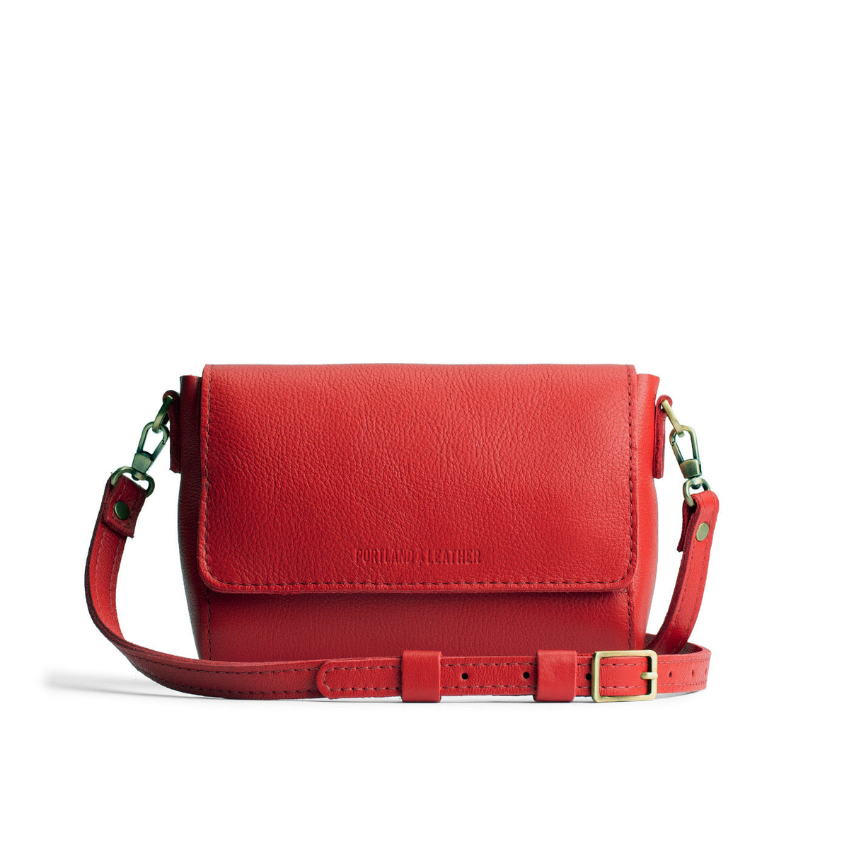 Poppy Red*Mini | Leather Crossbody Bag with Magnetic Messenger Bag Closure
