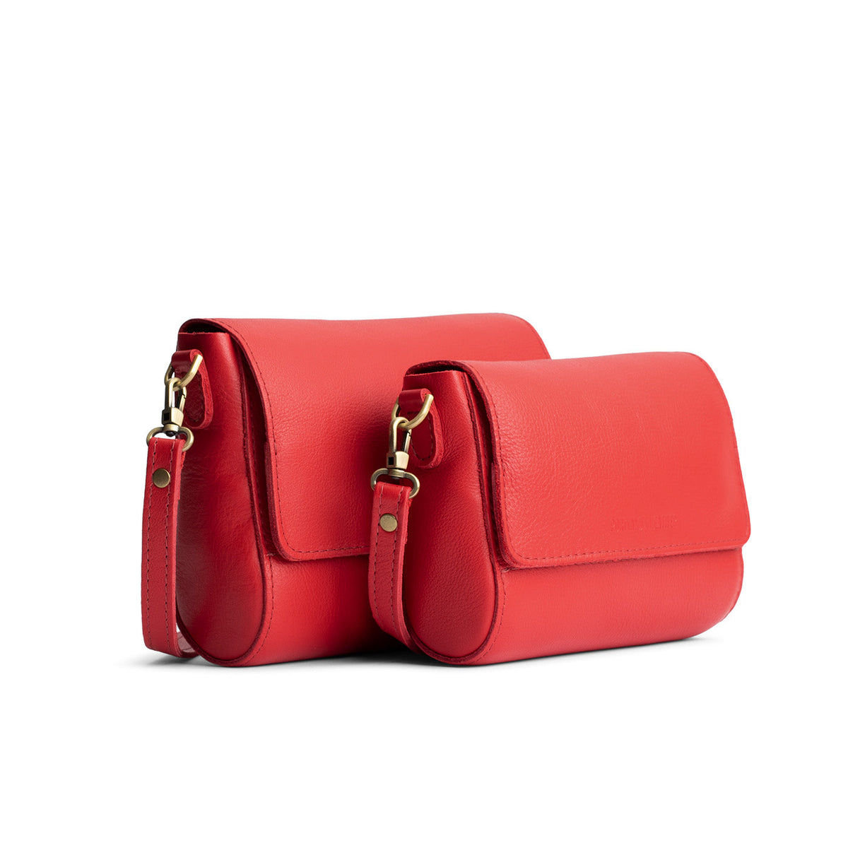 Poppy Red | Side by Side of both sizes of Leather Crossbody Bag with Magnetic Messenger Bag Closure