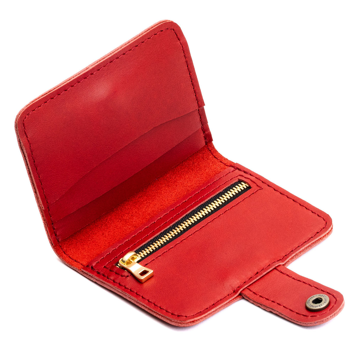 Ruby | Small leather bifold wallet with snap open