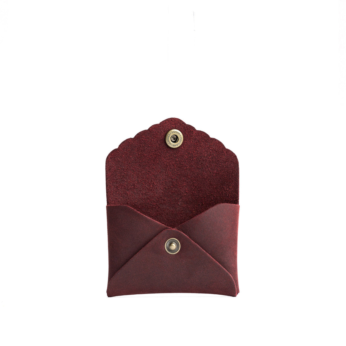 Merlot | Small leather wallet with scalloped edge open
