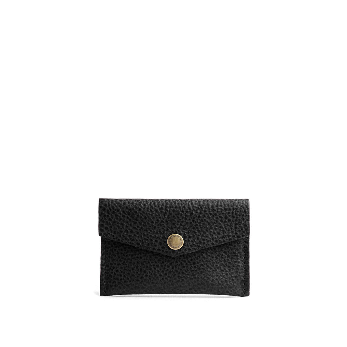 Pebbled--black | Small leather envelope card wallet with snap closure