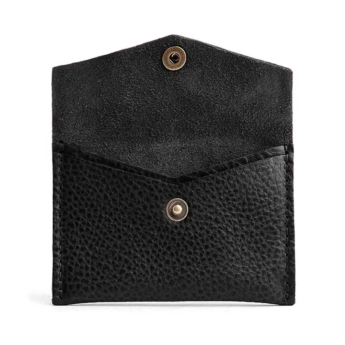 Pebbled--black | Small leather envelope card wallet with snap closure