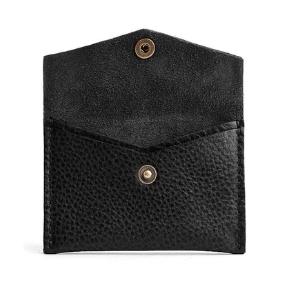 Pebbled--black | Small leather envelope card wallet with snap closure