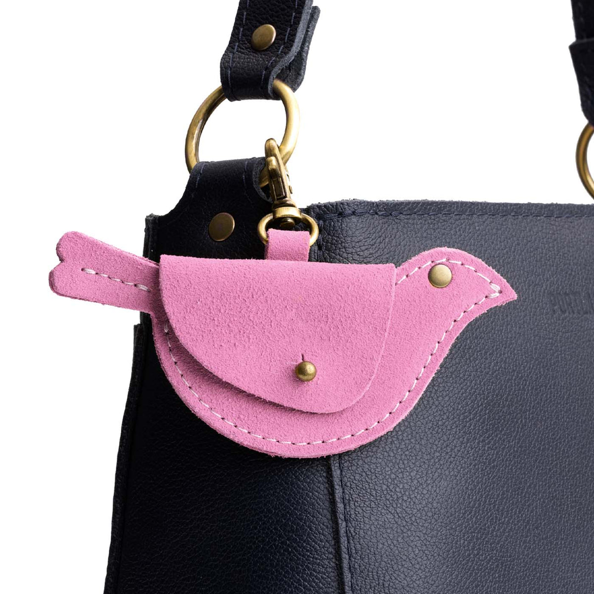 Pink Suede | Bird shaped pouch with button closure and lobster clasp