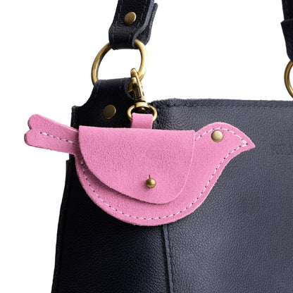 Pink Suede | Bird shaped pouch with button closure and lobster clasp