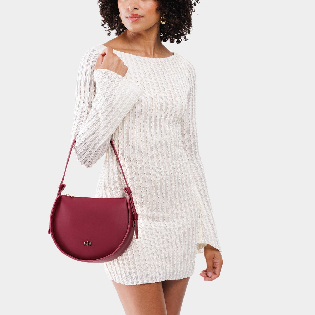 Berry Good | Model wearing a rounded structured shoulder bag