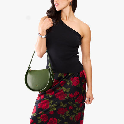 Pine | Model wearing a rounded structured shoulder bag