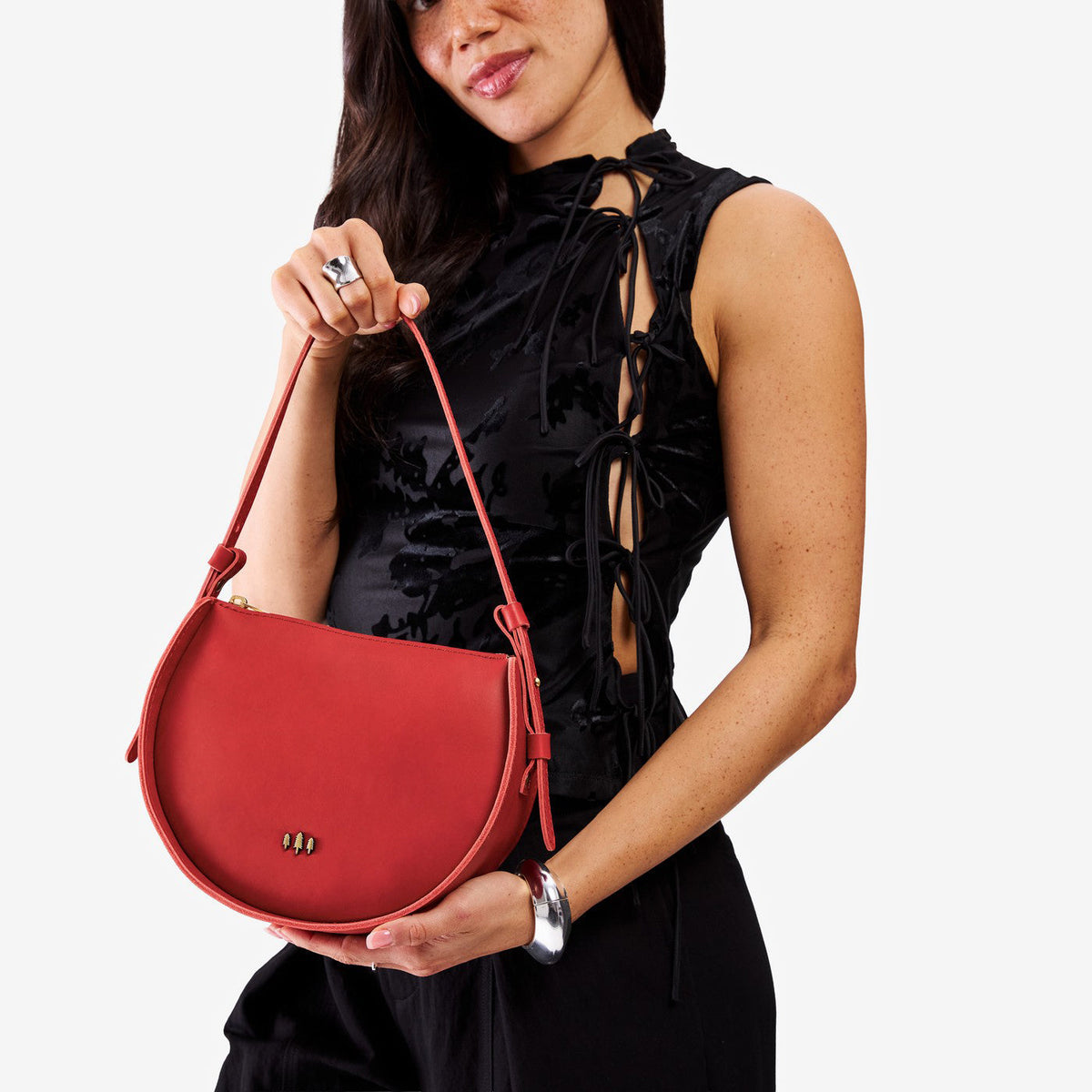 Ruby | Model wearing a rounded structured shoulder bag