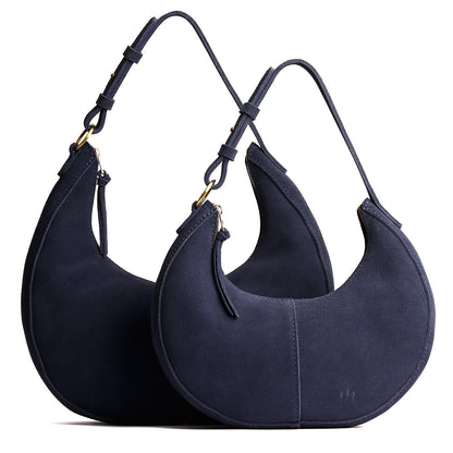 Alaska Blue | Crescent shaped shoulder bag with zipper closure and adjustable strap