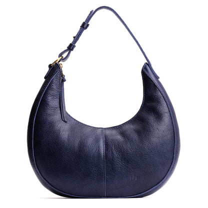Cobalt*Large | Crescent shaped shoulder bag with zipper closure and adjustable strap