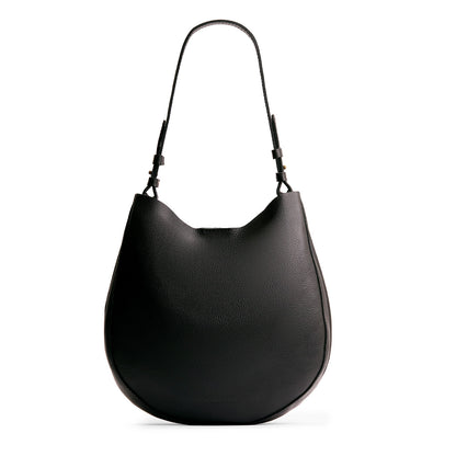 Pebbled--black*Large | Rounded shoulder bag with adjustable strap on a white background