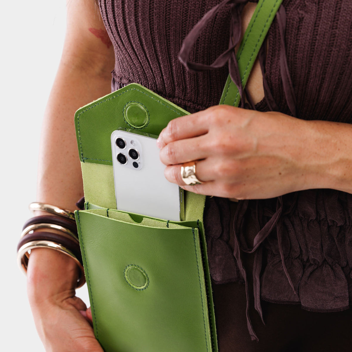Green Apple | Slim, phone-shaped crossbody purse with magnetic closure