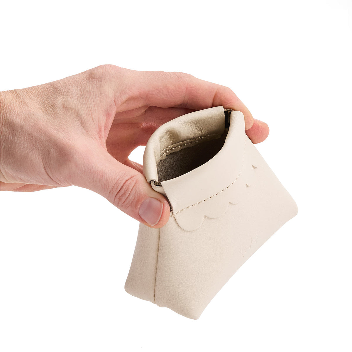 Bone | Leather coin pouch with scalloped edge and three Portland leather tree emblems