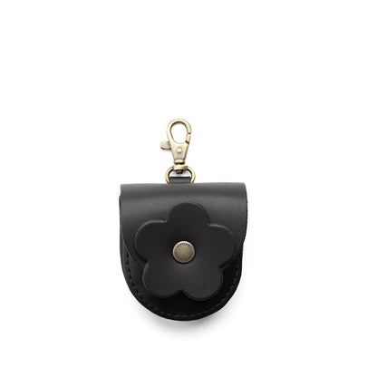Black | U shaped pouch with leather flower applique