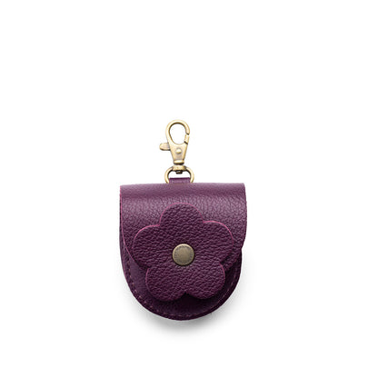 Plum | U shaped pouch with leather flower applique