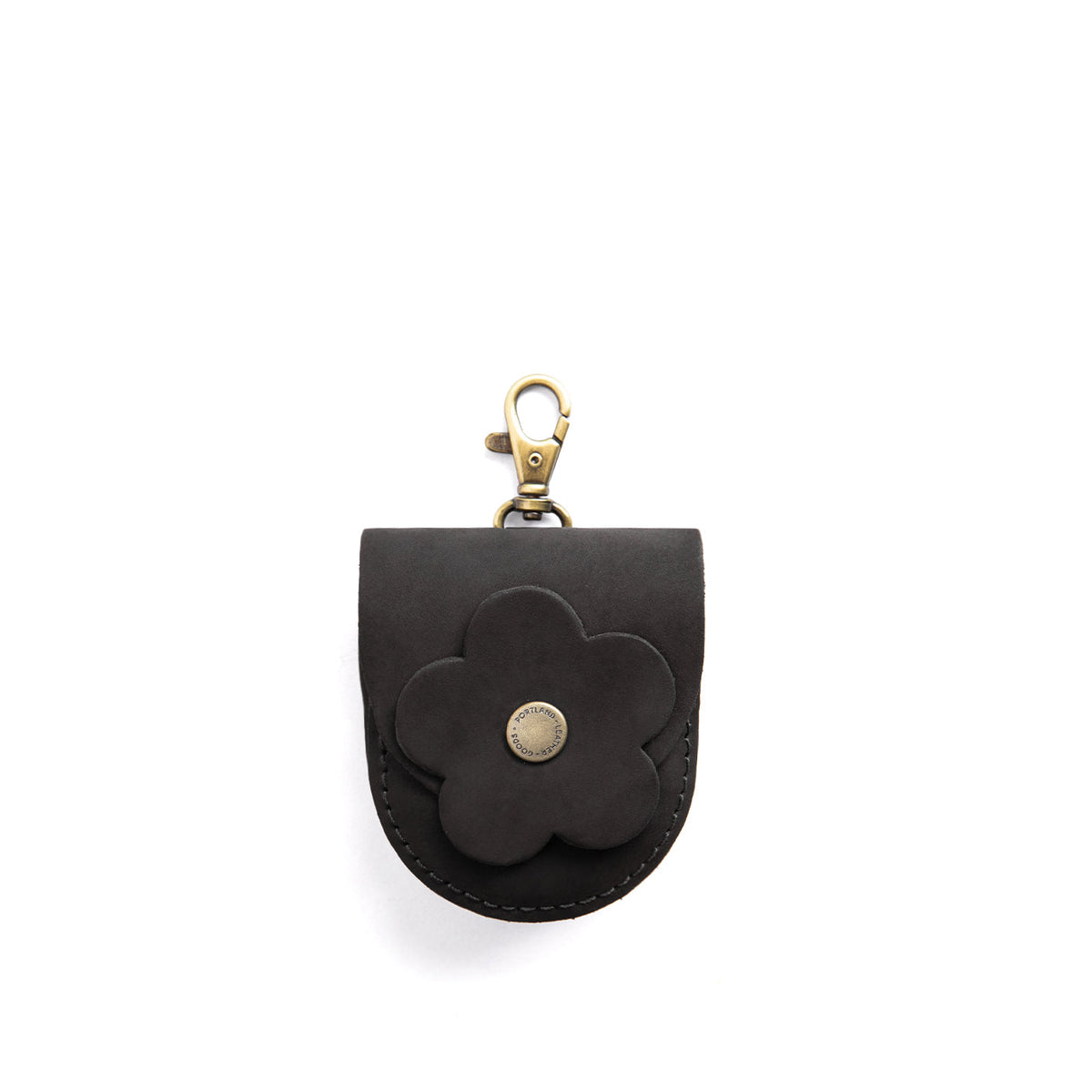 Shadow Black | U shaped pouch with leather flower applique