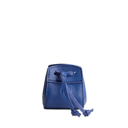 Molino Blue | Small leather pouch with leather drawstring closure and lobster claw clasp