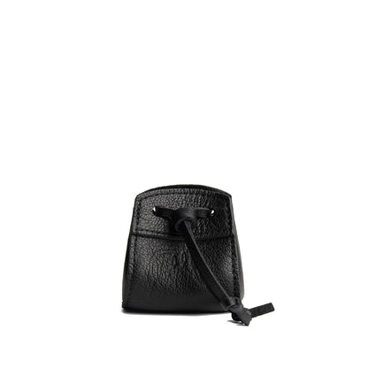 Pebbled--black | Small leather pouch with leather drawstring closure and lobster claw clasp