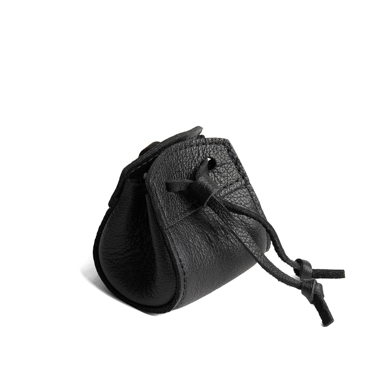 Pebbled--black | Small leather pouch with leather drawstring closure and lobster claw clasp