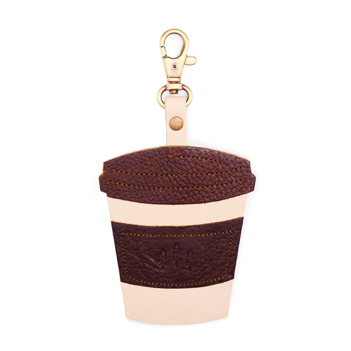 PLG Coffee | Keychain shaped like a to-go coffee cup with a swivel lobster clasp on a white background