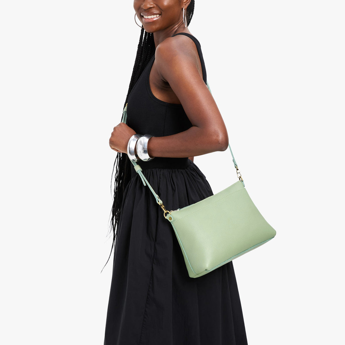 Pistachio*Large | Zip top crossbody bag with detachable strap