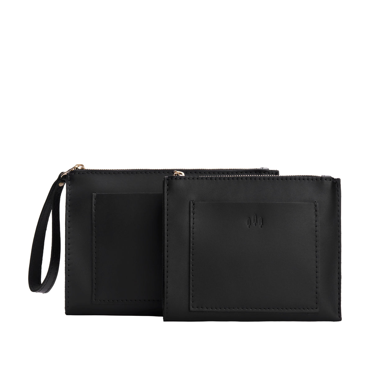 Black | Size comparison of both wristlet pouch with front pocket and zipper closure