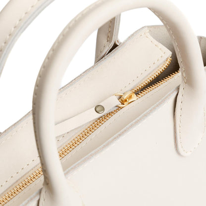Bone*ANY*Zipper | Petite tote purse with structured leather handles and crossbody strap