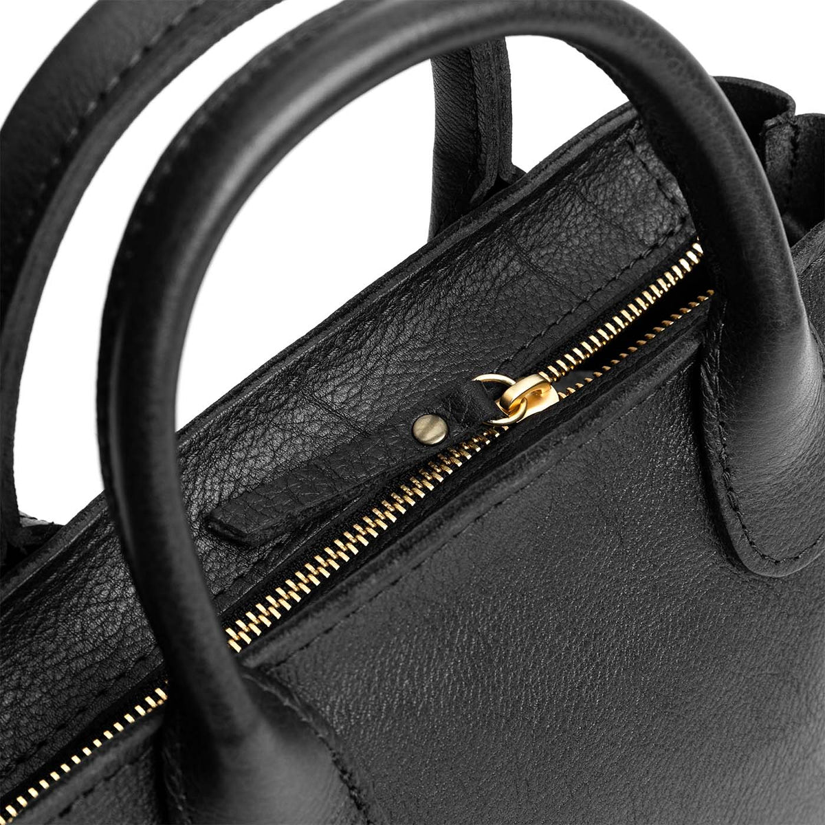 Pebbled--black*ANY*Zipper | Petite tote purse with structured leather handles and crossbody strap