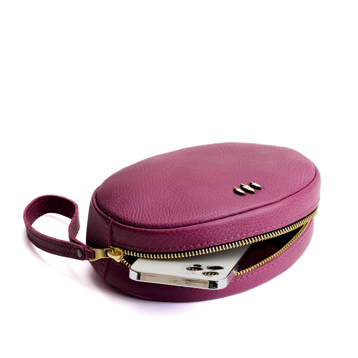 Iris*Large | Oval shaped pouch with zipper and wristlet strap