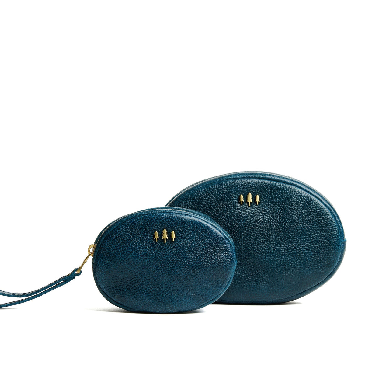 Lagoon | Small and large oval shaped pouches with zipper and wristlet strap