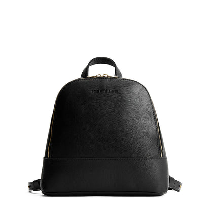 Pebbled--black | Leather backpack with debossed Portland Leather logo on front, with zipper closure and straps with lobster clasps