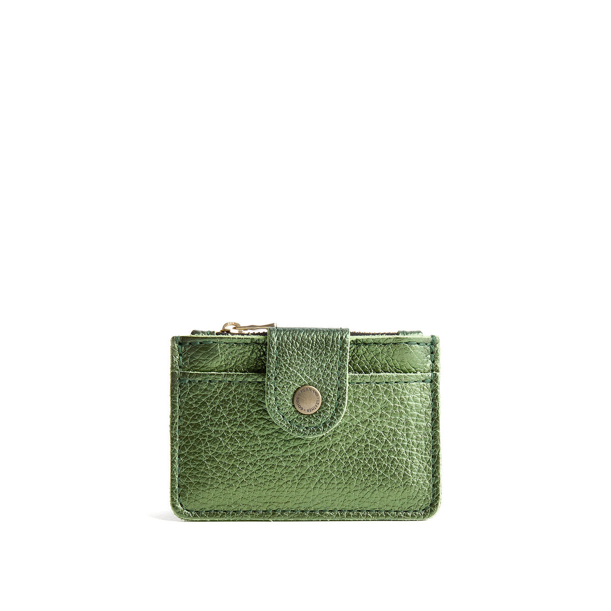 Metallic Greench| Compact wallet with snap closure and zippered pouch