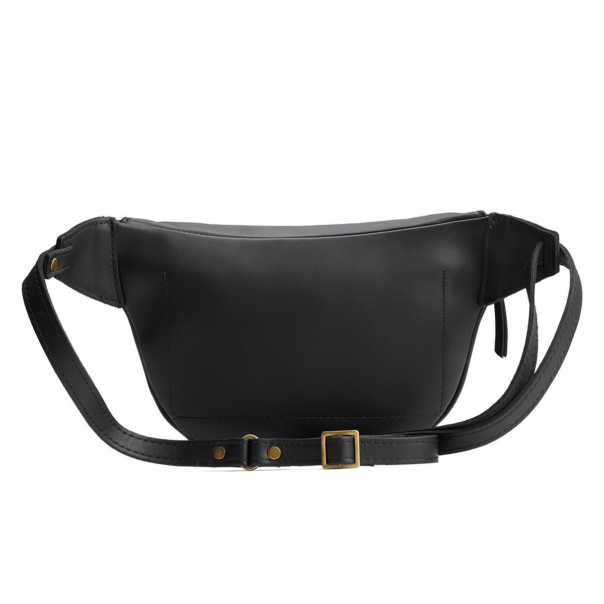 Black | Back of leather fanny pack shaped bag