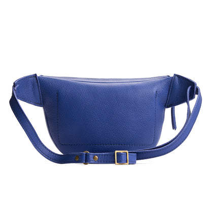 Molino Blue | Back of leather fanny pack shaped bag