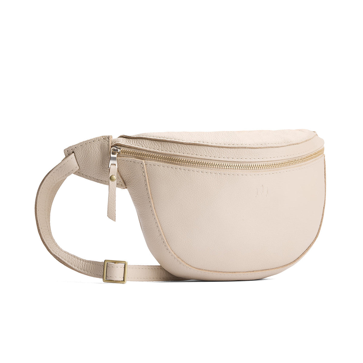 Pebbled Bone | Leather fanny pack shaped bag with a front zipper opening