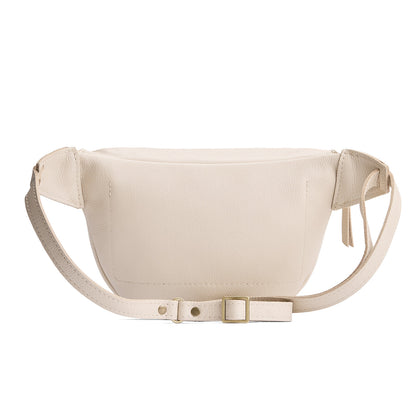 Pebbled Bone | Back of leather fanny pack shaped bag