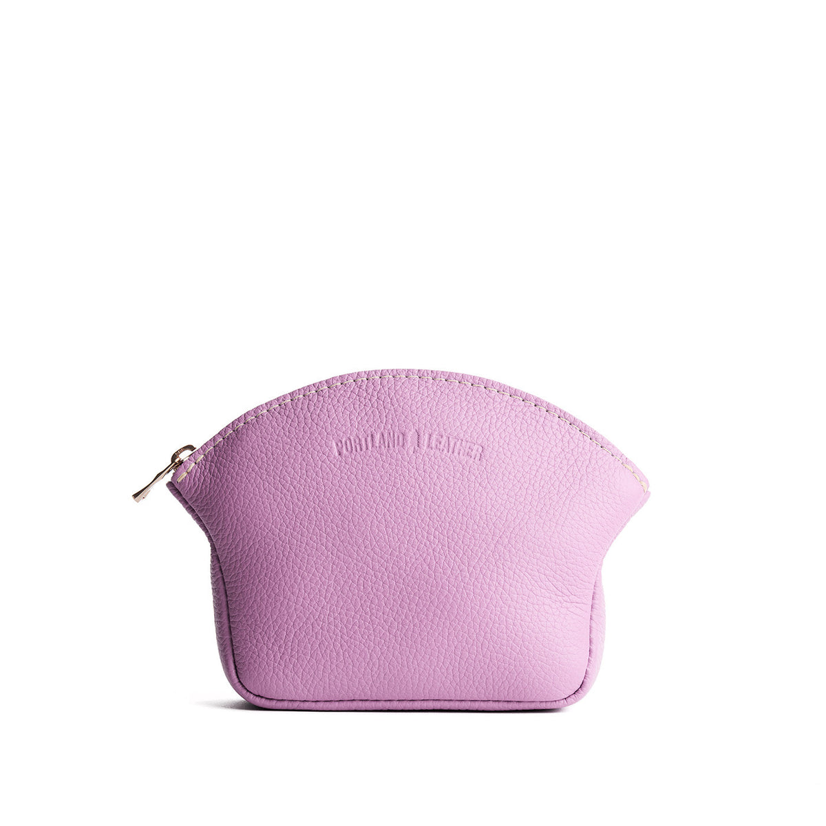 Calla Lily*Large | Seashell shaped leather makeup bag with curved top zipper and flat bottom