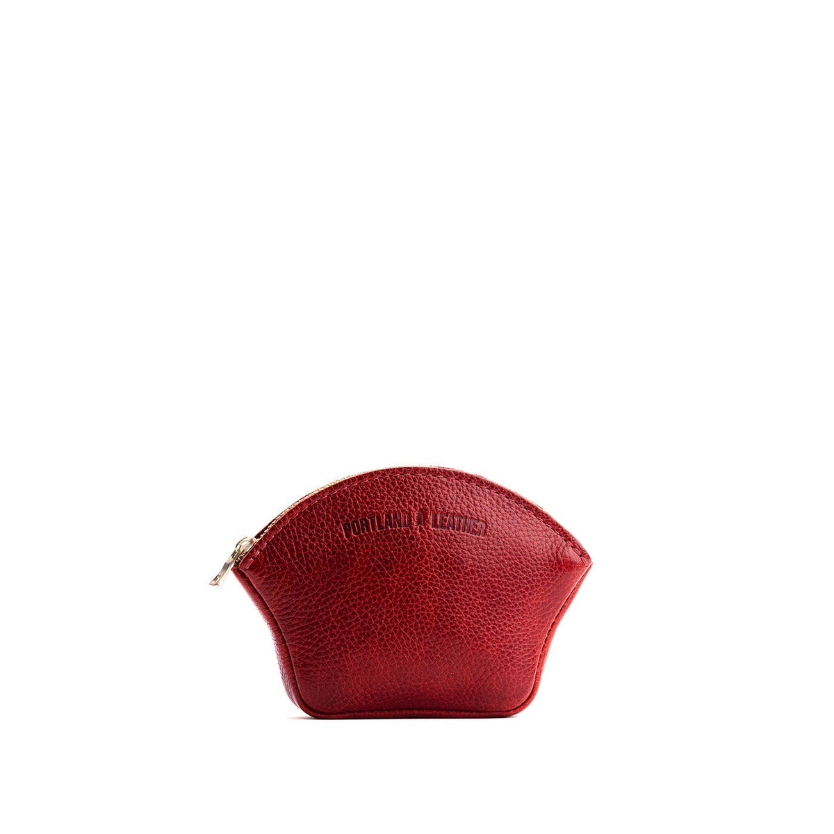 Chili Red*Small | Seashell shaped leather makeup bag with curved top zipper and flat bottom