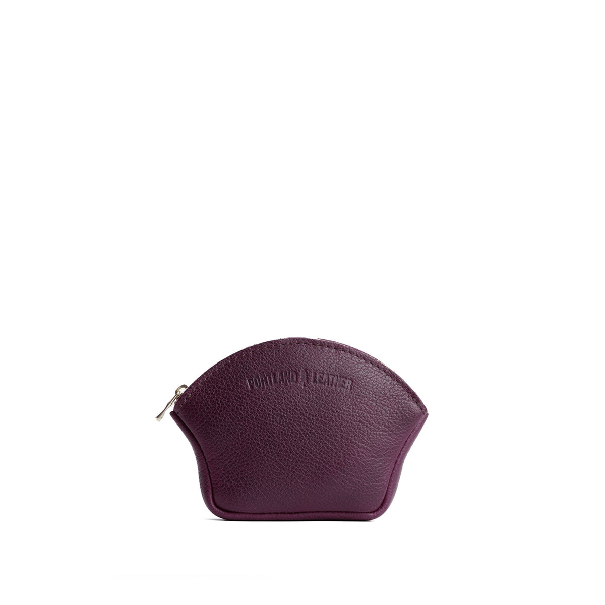 Plum*Small | Seashell shaped leather makeup bag with curved top zipper and flat bottom