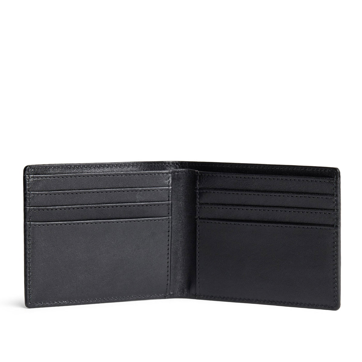 Black Rock*Deluxe | Bifold leather wallet with visible stitching on a white background
