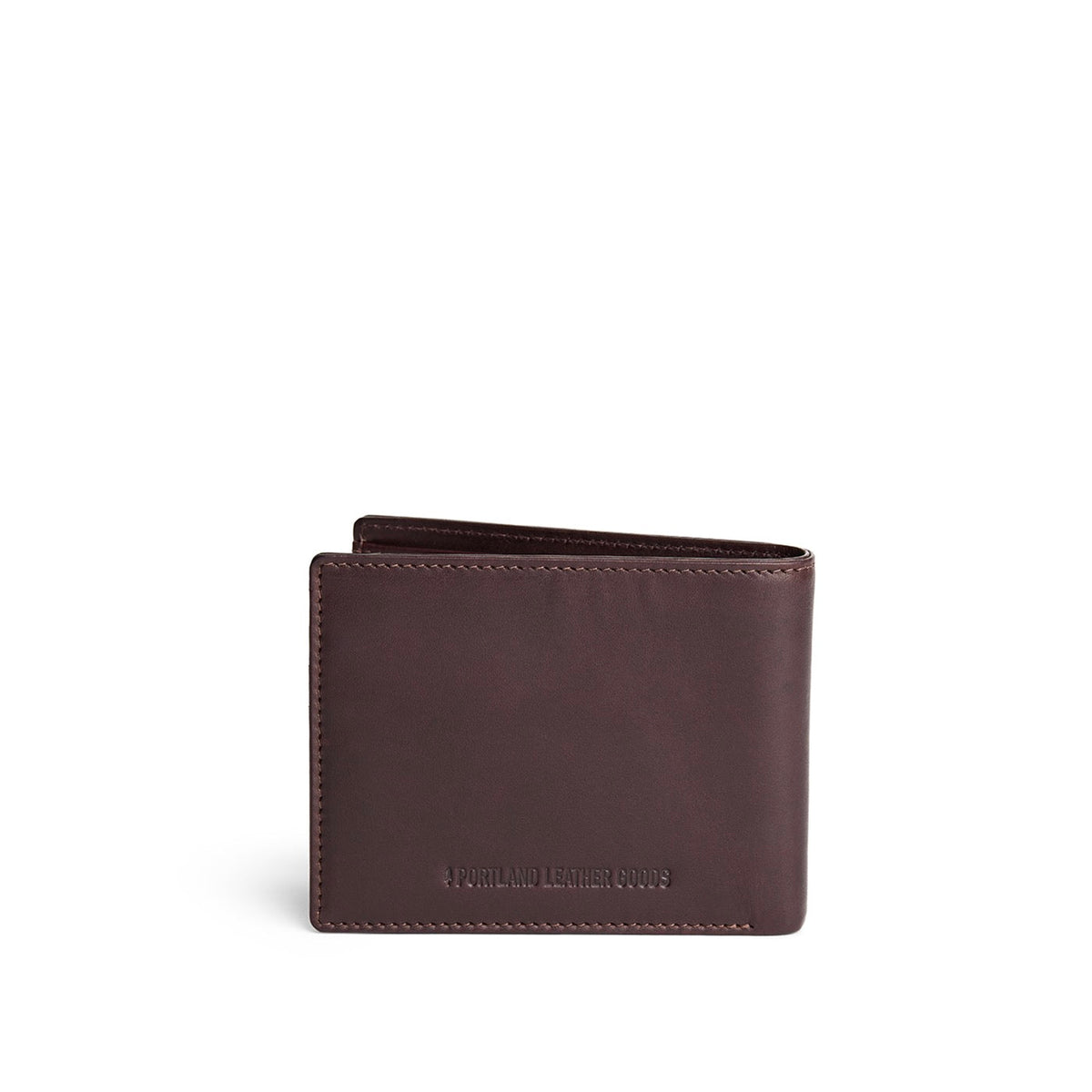 Trailstone*Deluxe | Bifold leather wallet with visible stitching on a white background