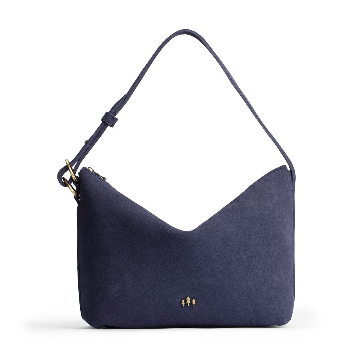 Alaska Blue*Large | Medium sized slouchy leather shoulder bag with zipper opening and three metal tree emblems